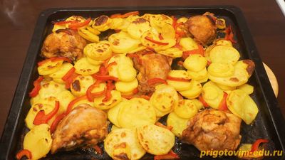 Картошка с курицей и сладким болгарским перцем в духовке